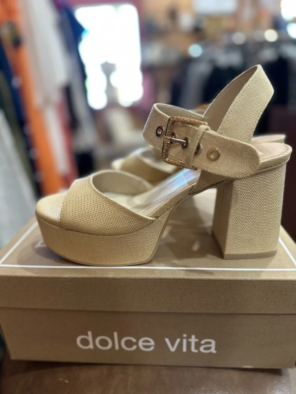 Dolce Vita Bobby Natural Raffia Platform Sandal with Ankle Strap NWT size 9.5 - Picture 6 of 8
